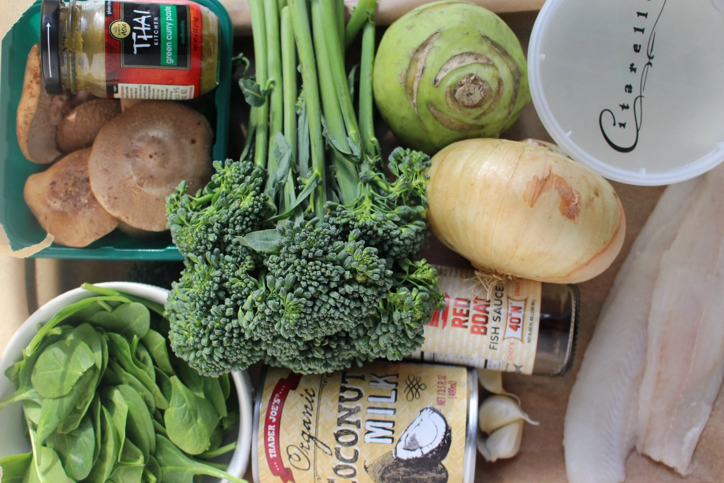 Green curry fish stew | Me & The Moose. Bottled green curry makes quick work of this tasty Thai-inspired stew that’s chock full of fish and veggies. #meandthemoose #Thaicurry #healthymeals #whole30 #whole30recipes #onepotmeals #dinnerrecipes