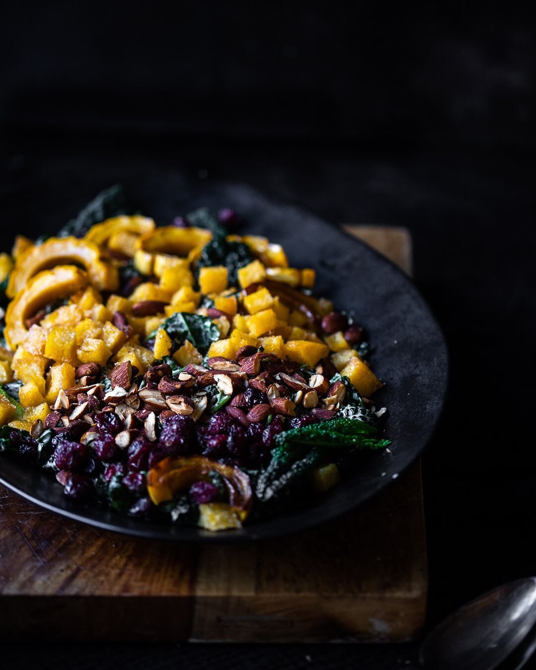 Squash, polenta, and kale Caesar salad!

Another squash salad option for your holiday (or just everyday) table. This one has crispy polenta croutons, spiced nuts, roasted delicata squash, and a garlicky tahini Caesar dressing that I would eat with a 