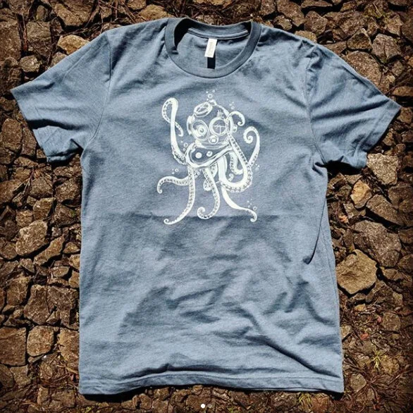 Octopus with Diver Helmet TShirt — Hot Tees