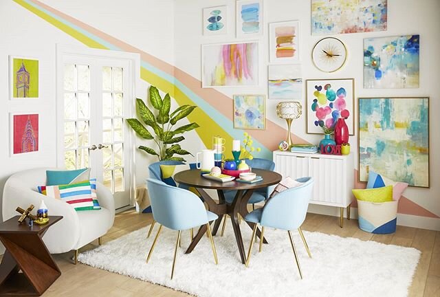 A bright colorful room is sure to lift your mood 🌈 some simple paint stripes really brought this room to life! New work for @athomestores shot by @davanzaphoto and art directed by @asa_potter styled and concepted by moi!
.
.
.
#propstylist #setdesig