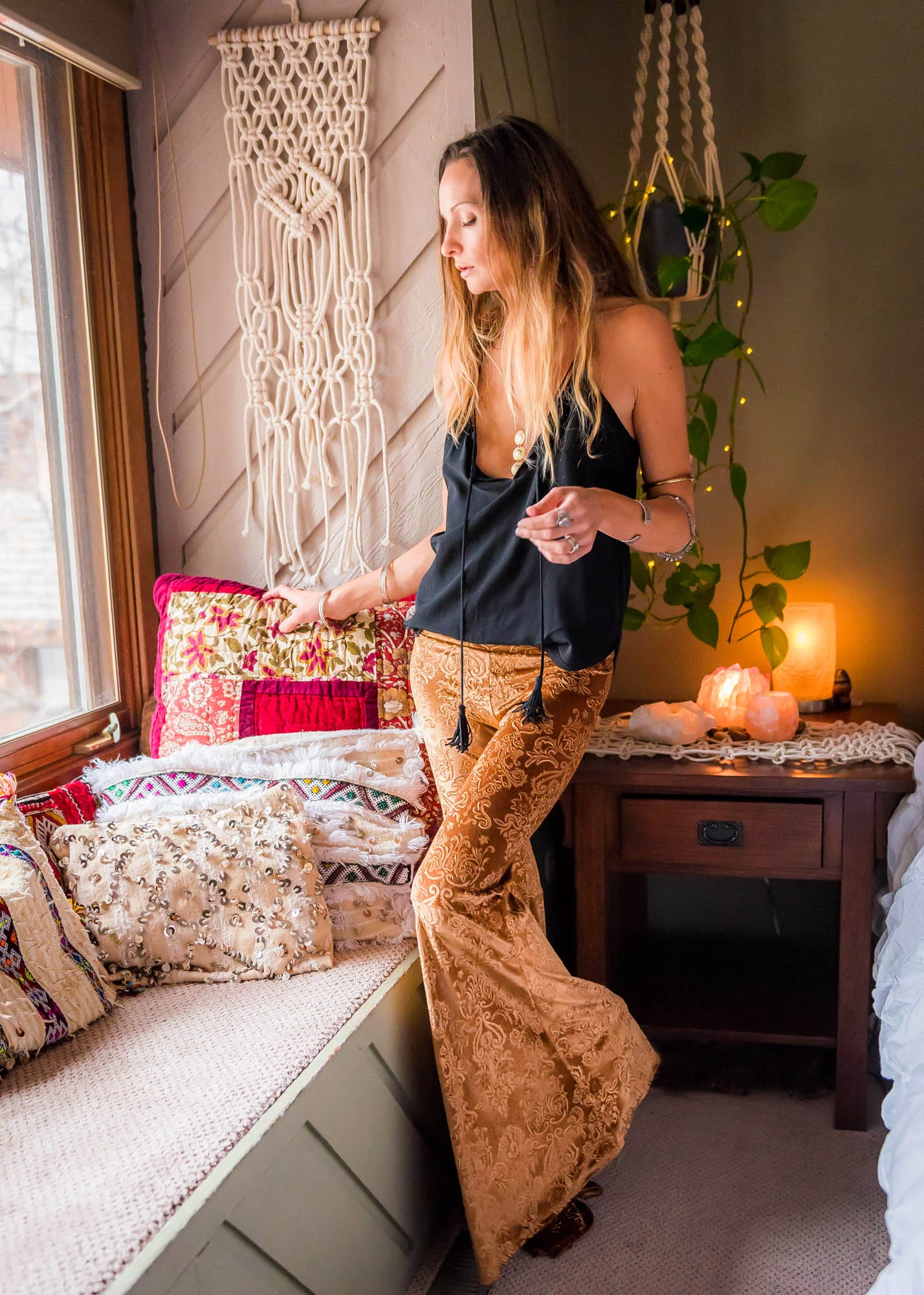 gold velvet bell bottoms