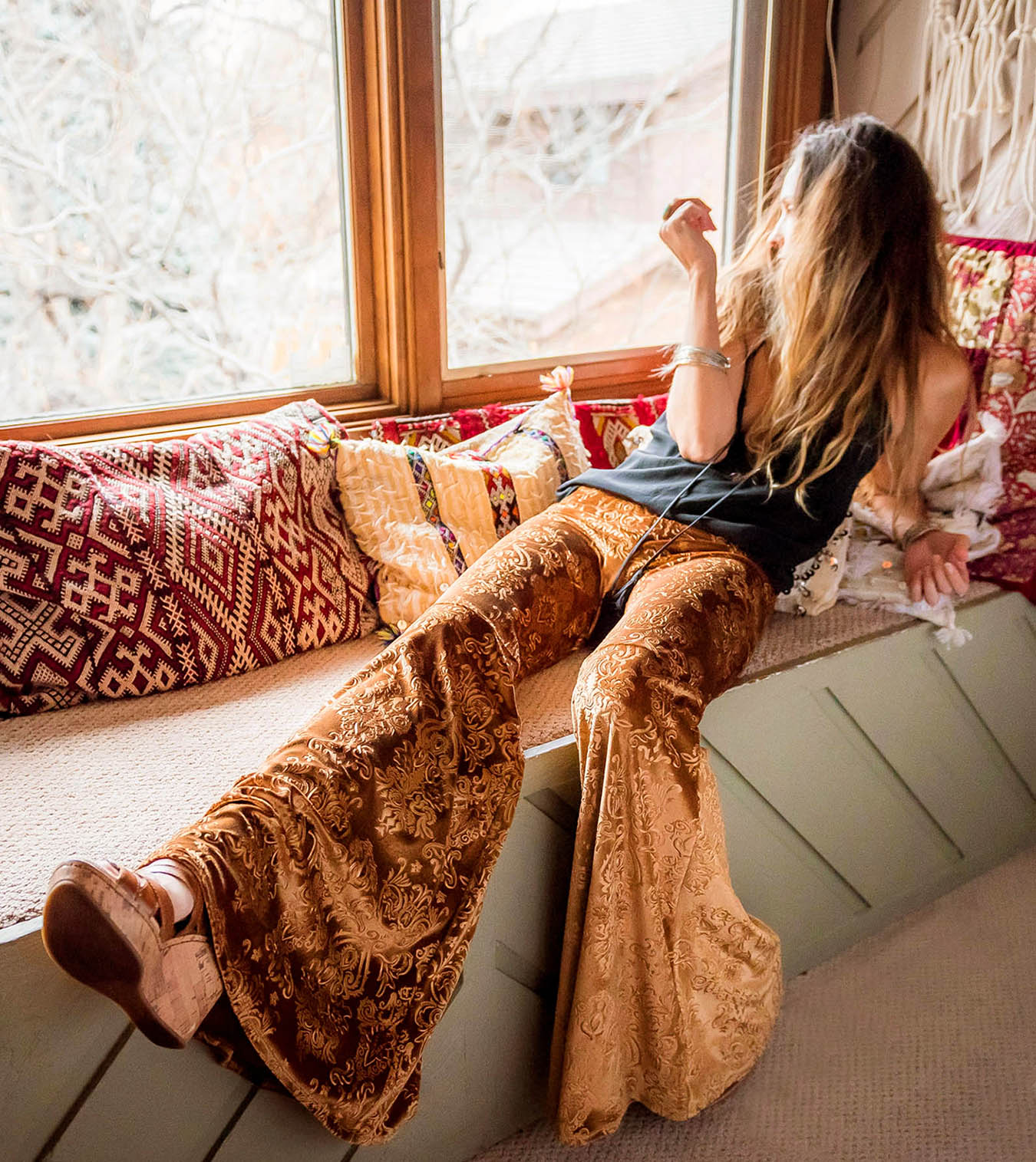 gold velvet bell bottoms