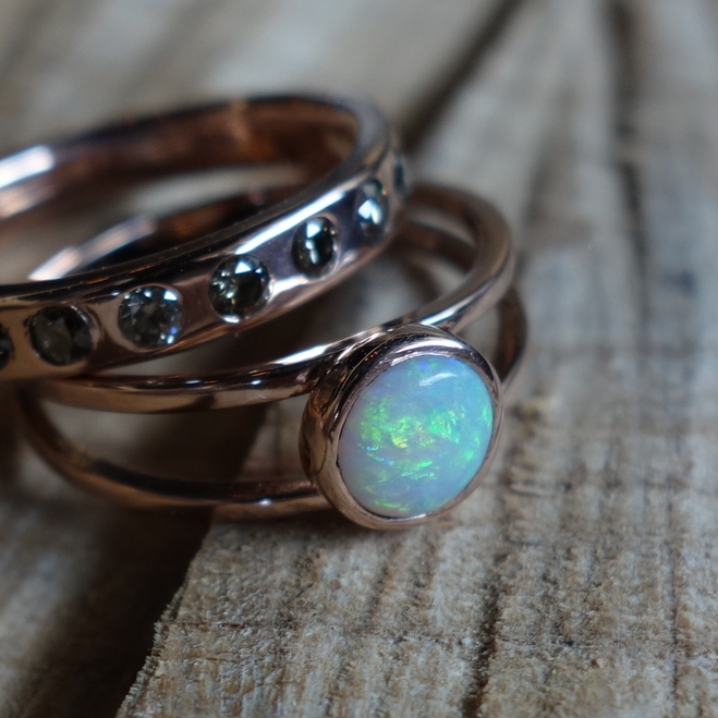 Opal and Rose Gold Wedding Set - MeritMade