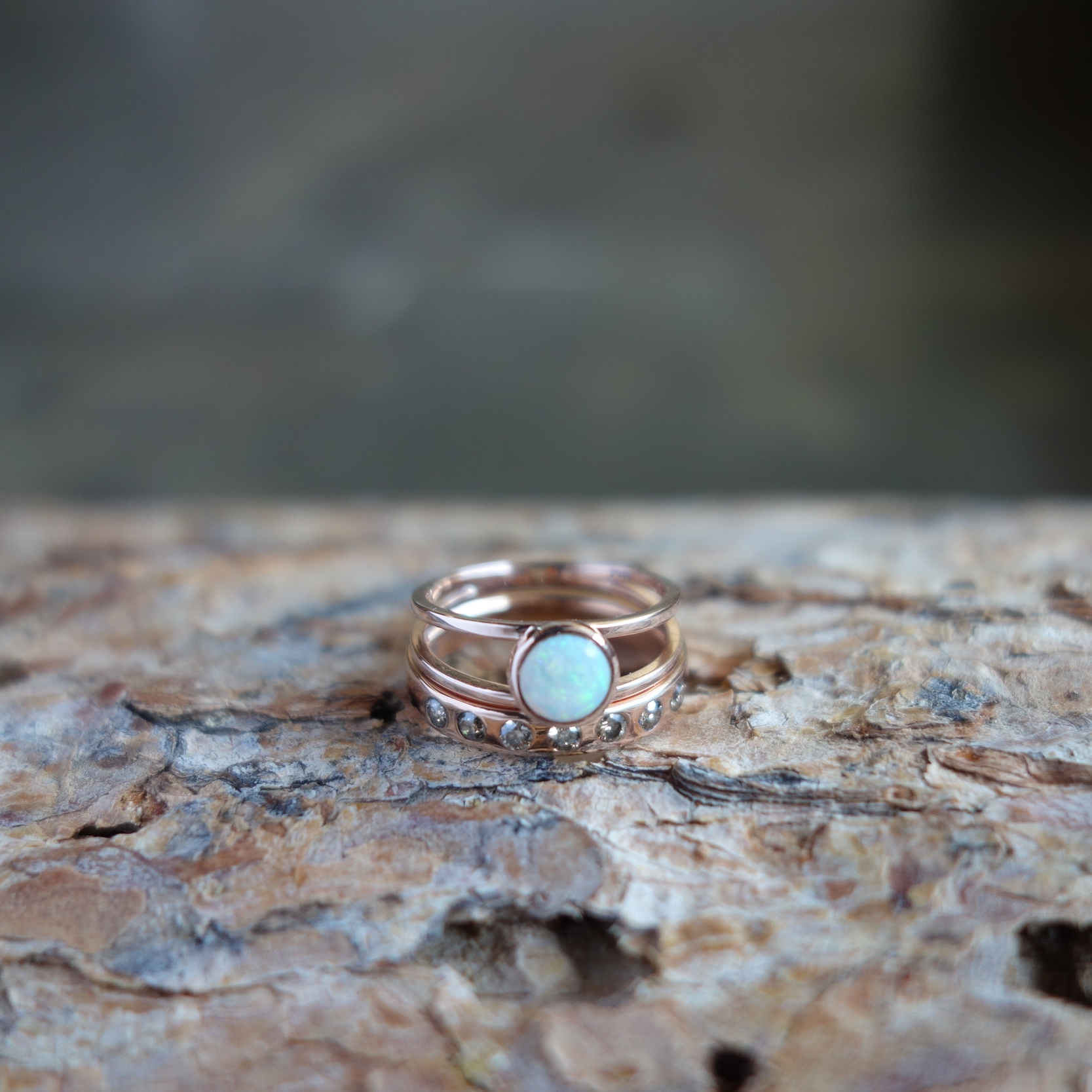 Opal, Cognac Diamonds, Rose Gold Wedding set - MeritMade