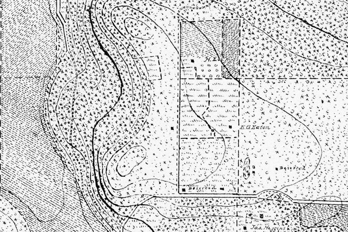 1897 survey of Lopez Island, showing farm buildings & fields