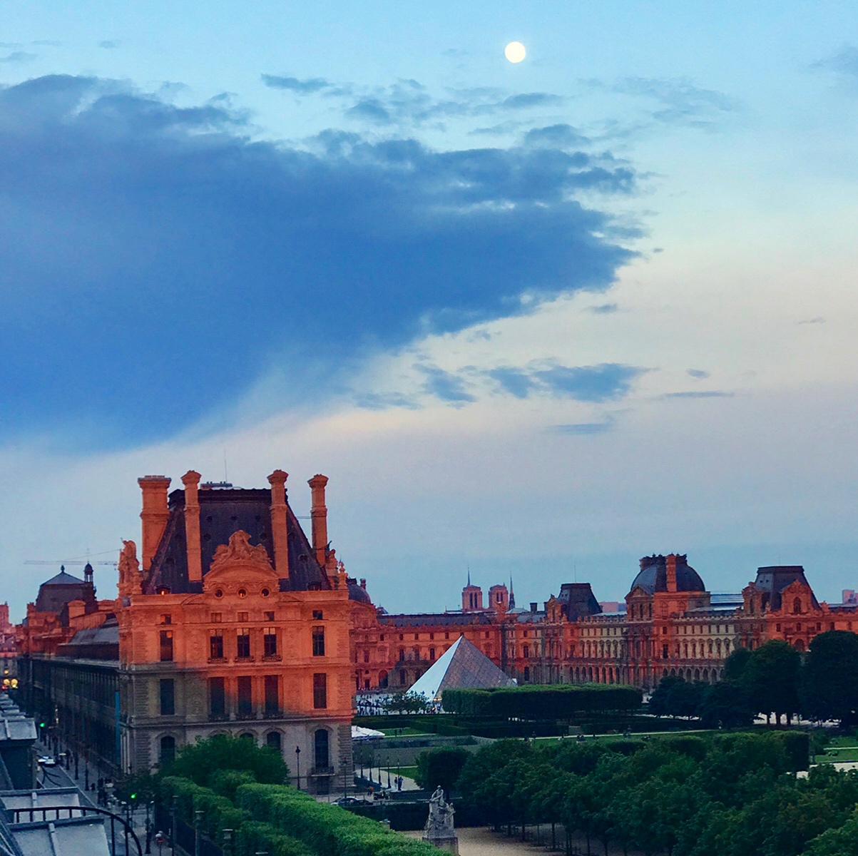 Louvre with clouds and moon early morning contact  Linda  