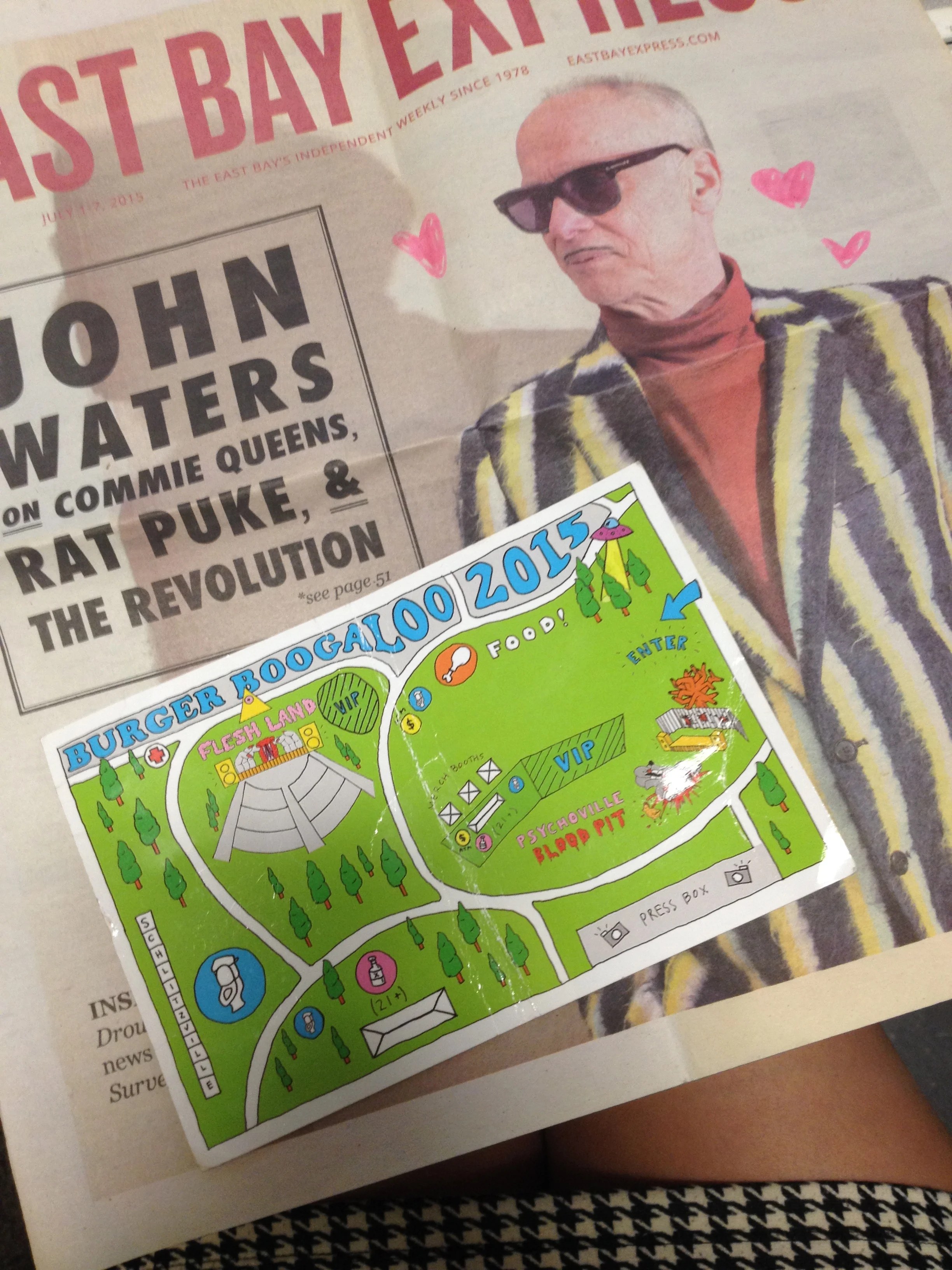 I saved the East Bay Express story on the whole shabang (it has been in my purse for a month). Also pictured: Burger Boogaloo map showing "Flesh Land" and the Psychoville Blood Pit, naturally.