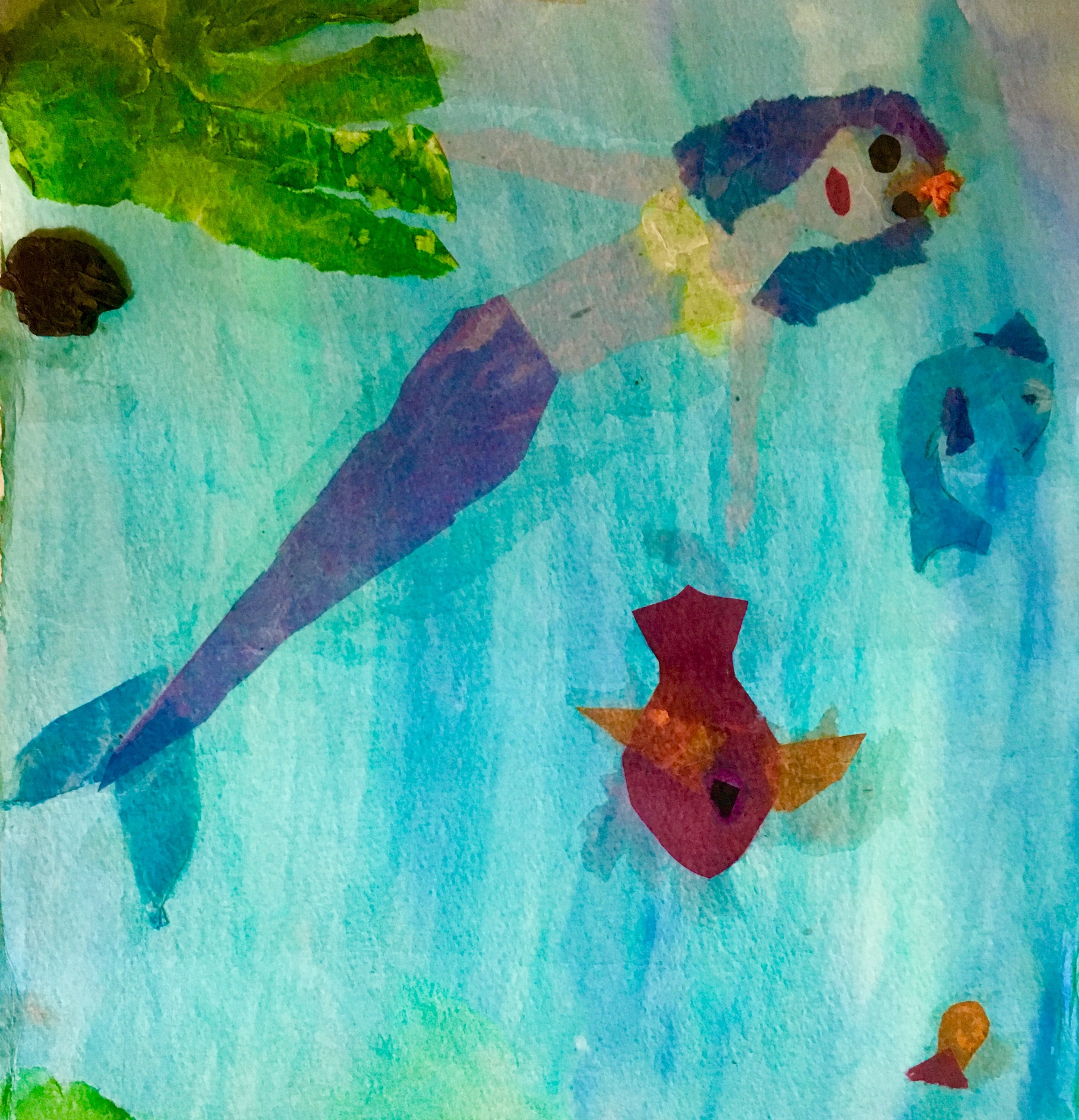 This bored, bug-eyed mermaid and her fishy friend was probably created during a school art class circa 1997. My older sister loved drawing mermaids, and I always copied her. She loved that.