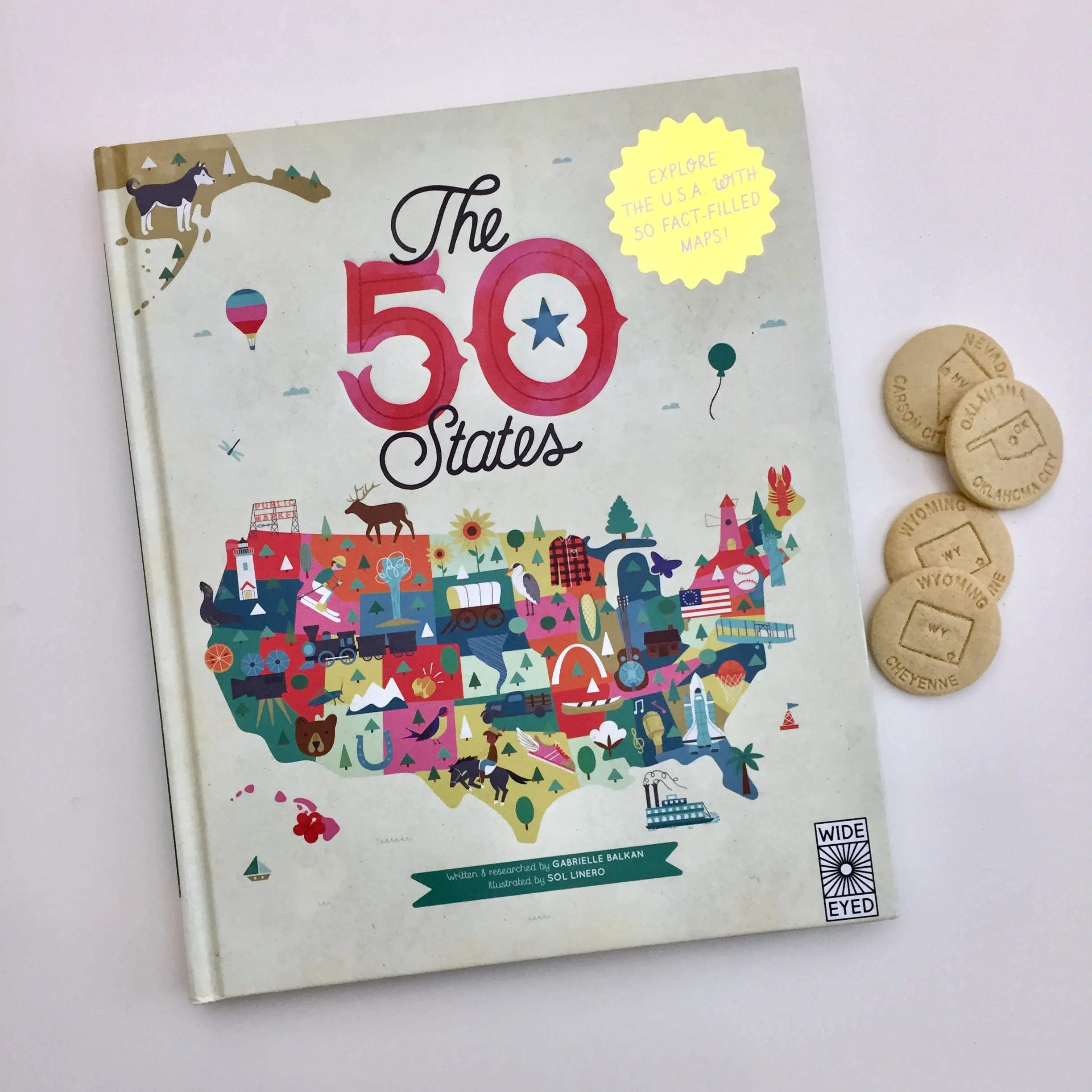 The 50 States paired with Dick and Jane state capital cookies.
