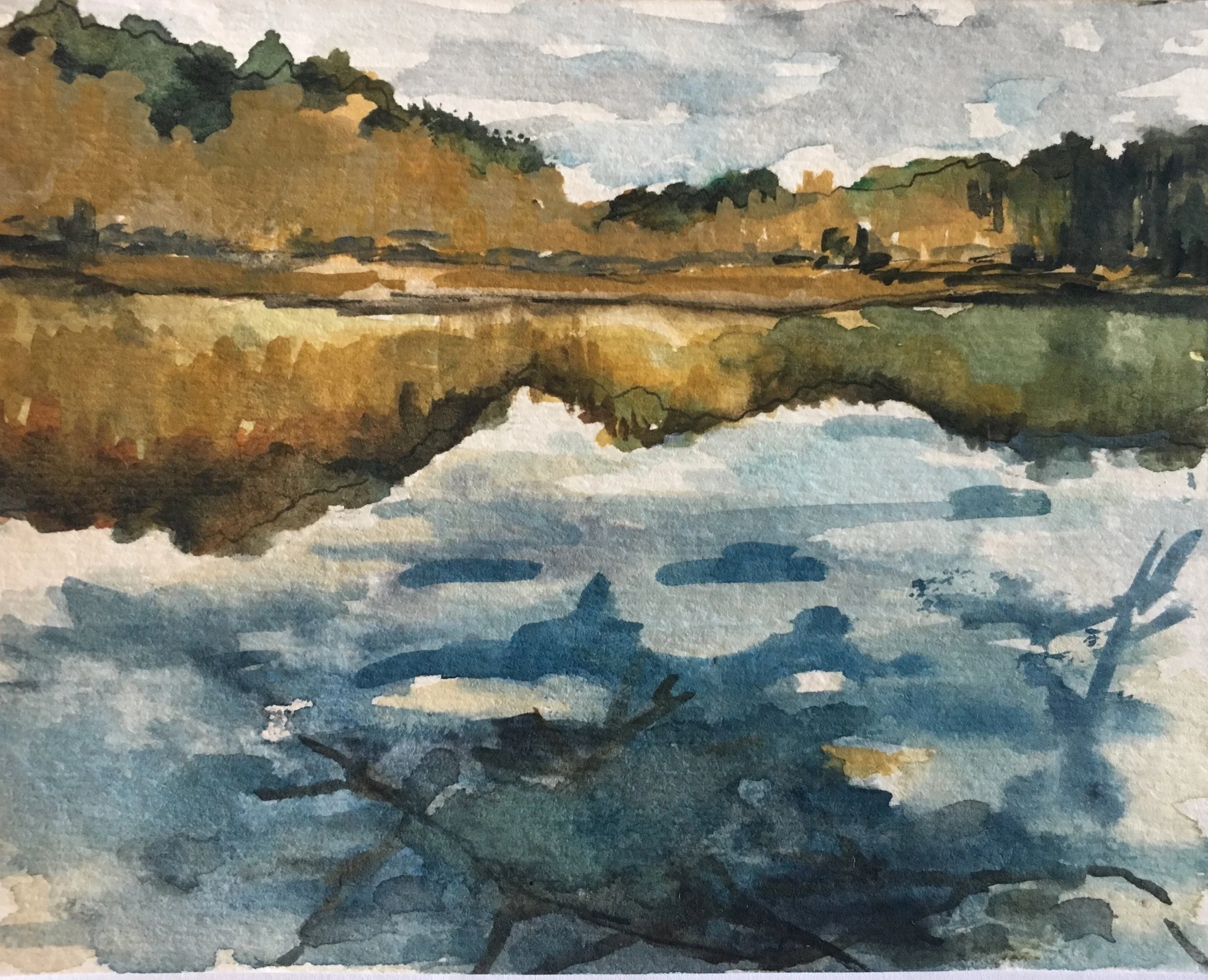 Winter at Walden Pond, pt 2 , Watercolor and Ink on Paper, 4 x 5”, 2017