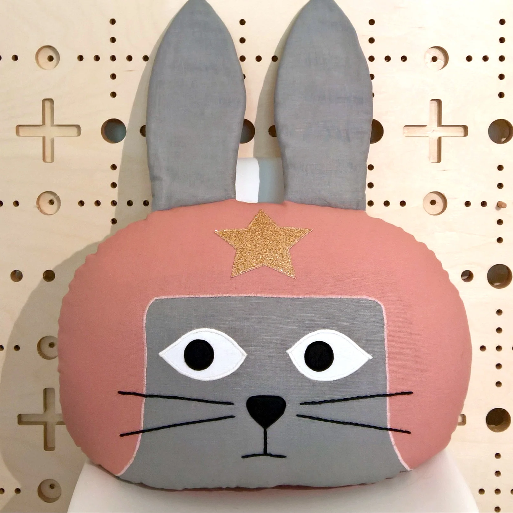 Dusky Pink Daredevil Rabbit Cushion