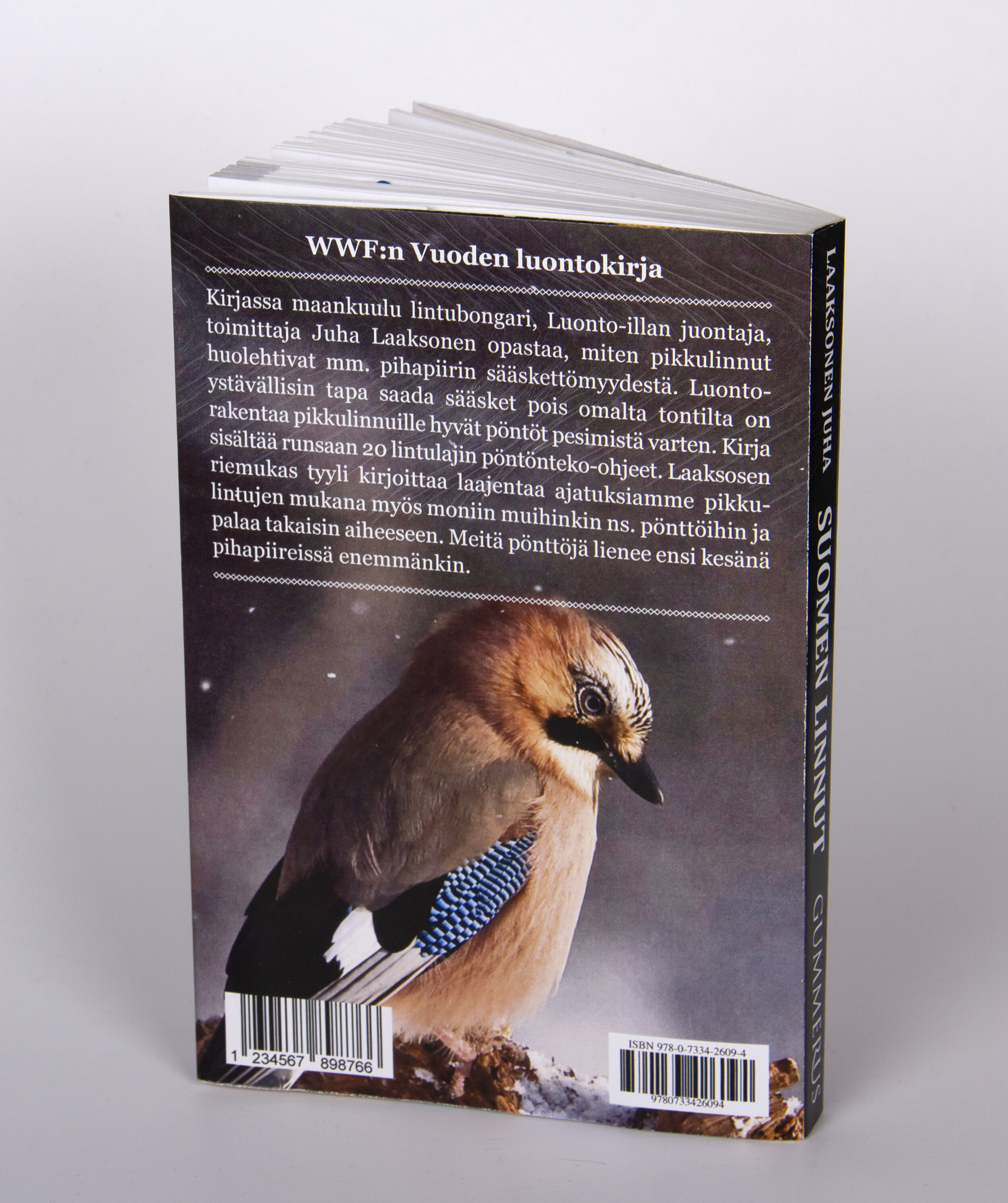  Back cover of a practice work, where we were tasked with redesigning the covers for a bird book with appropriate imagery, font selection, and placement. In addition, the taking of product photos was also practiced.  This was  NOT  an official design
