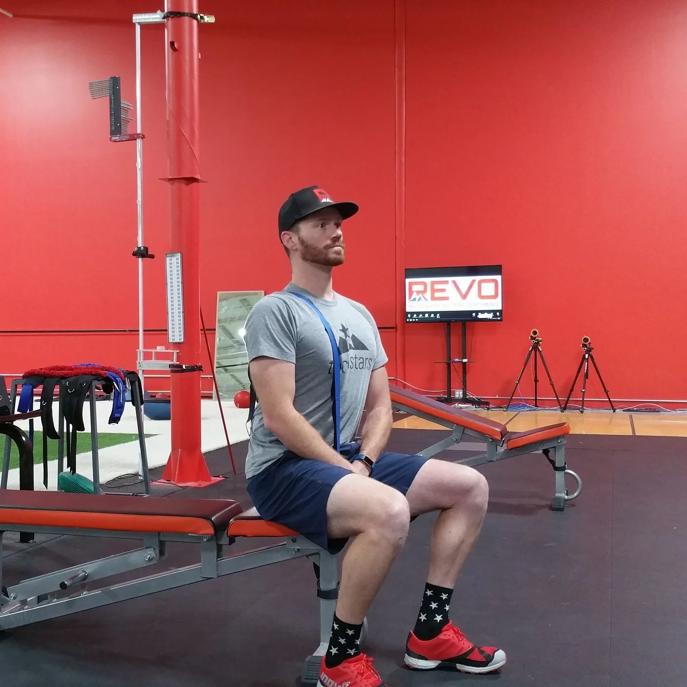 Yoga strap wrapped under the leg and over the shoulder to add pressure to the first rib. 