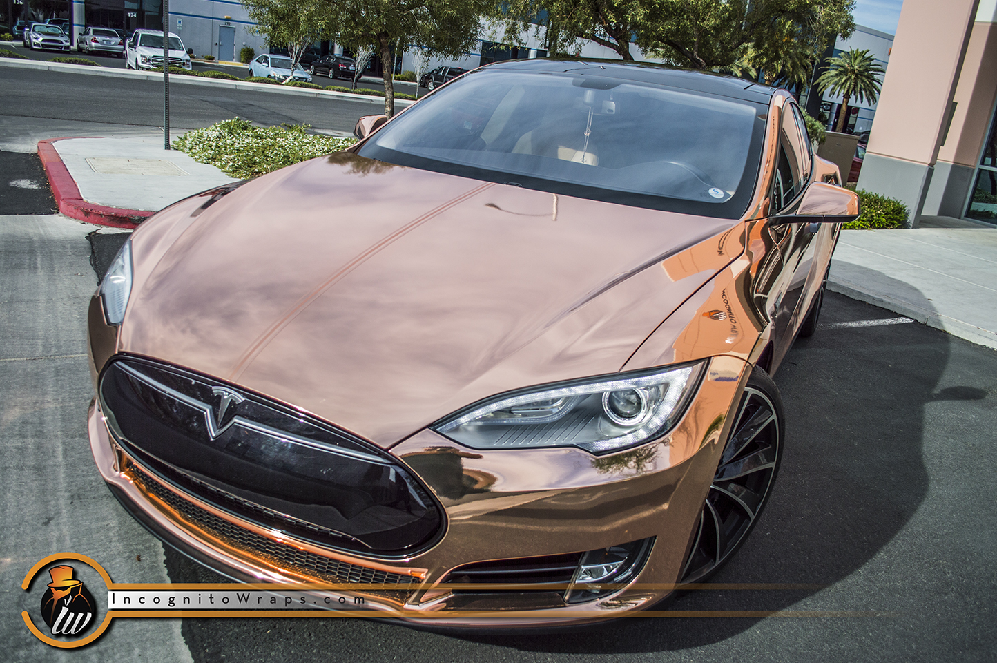Tesla Model S Rose Gold Chrome Incognito Wraps