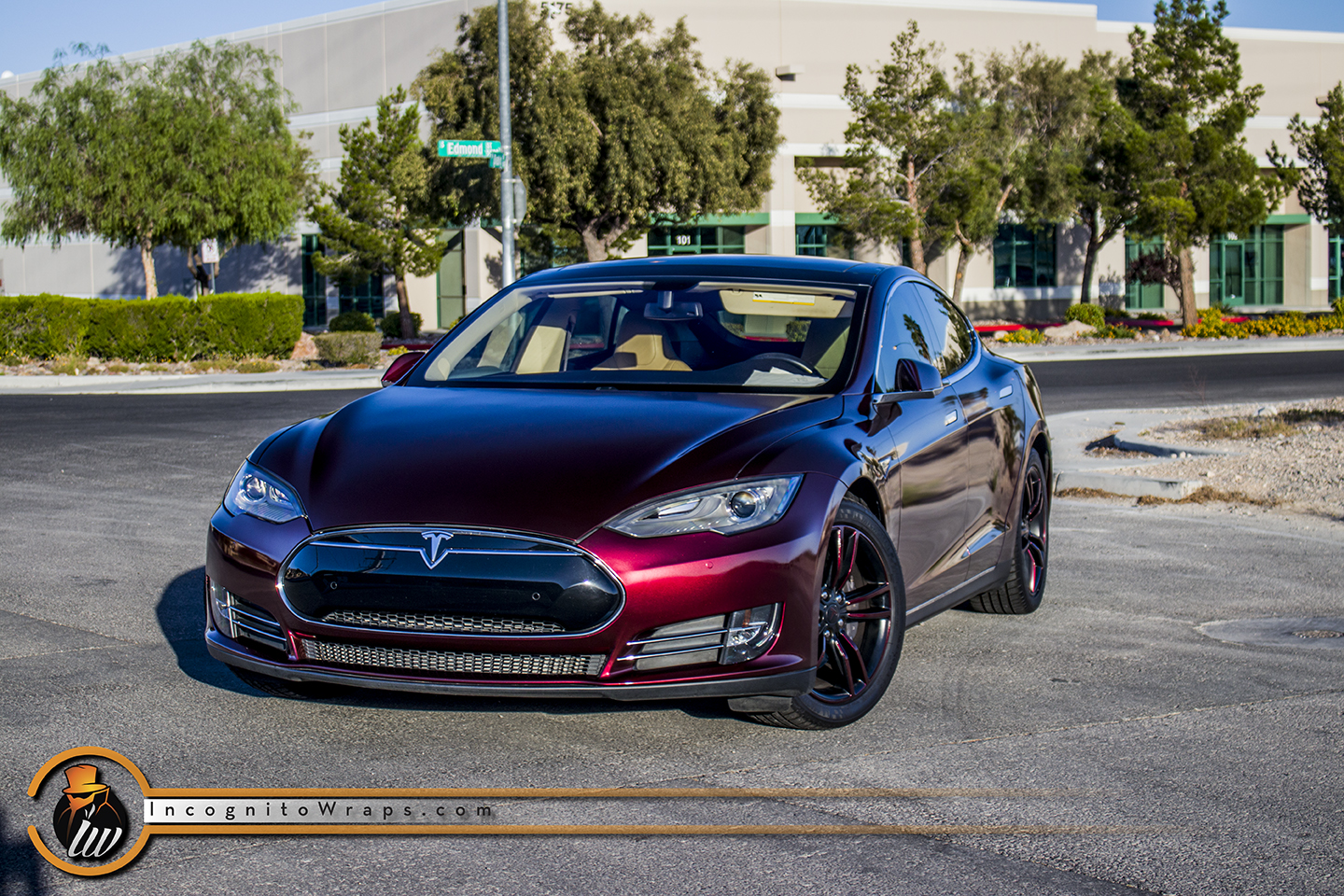 Tesla Model S Red Black Iridescent Incognito Wraps