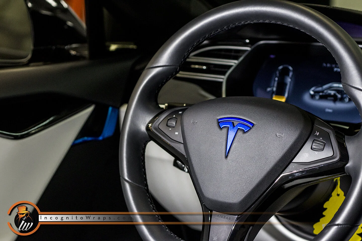 Tesla Model S Gloss Black And Blue Interior Incognito Wraps
