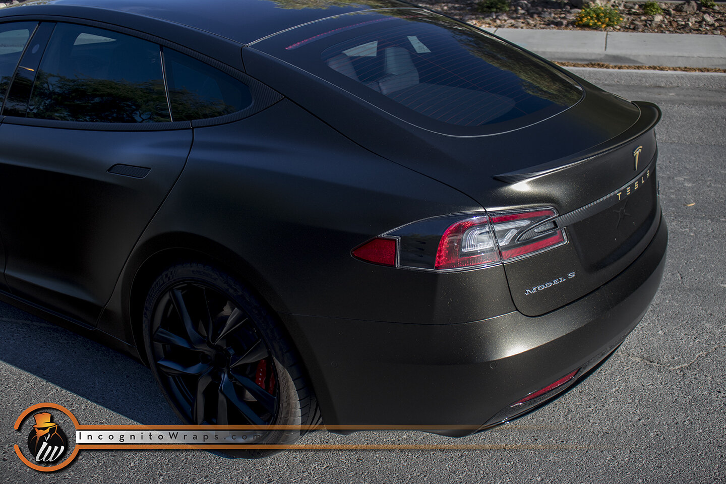 Tesla Model S - 3M Satin Gold Dust with Carbon Fiber Chrome Delete