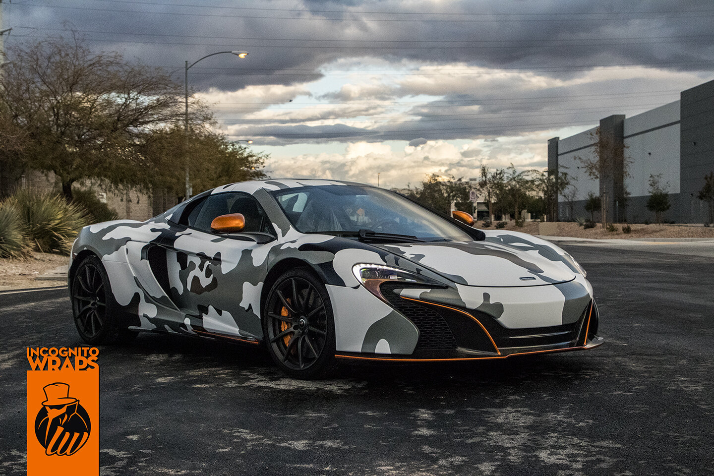 McLaren 650s wrapped in Winter Camo with Tangerine Dream Accents