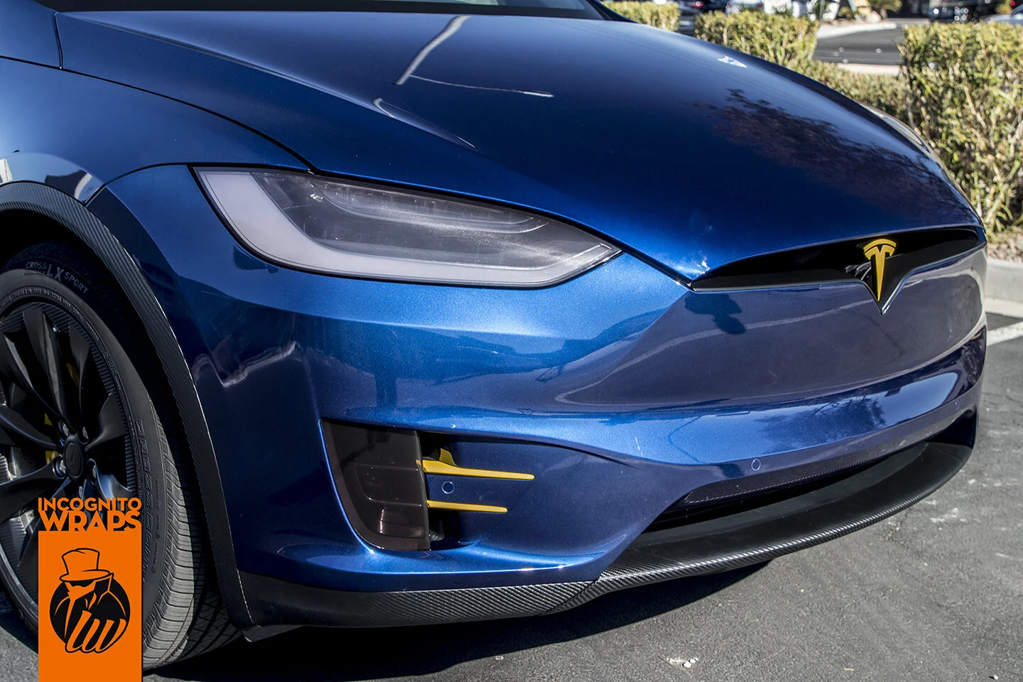 Tesla Model X - Carbon Chrome Delete With Yellow Accents — Incognito Wraps