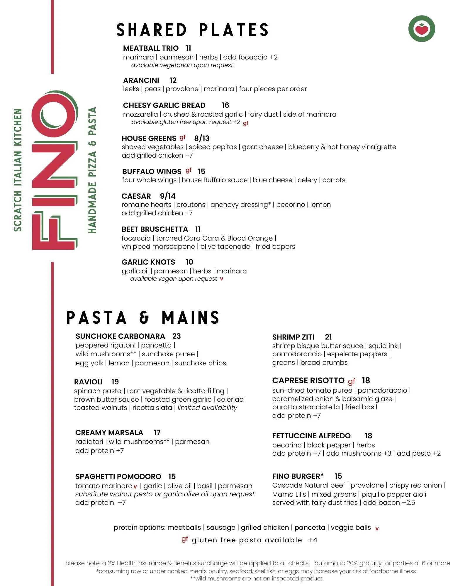 Finobe Menu FINO - DINE-IN & TAKE-OUT