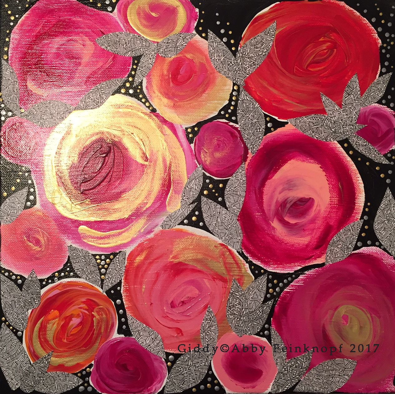 "Giddy", Acrylic and paper collage on wood, 12"x12, $350