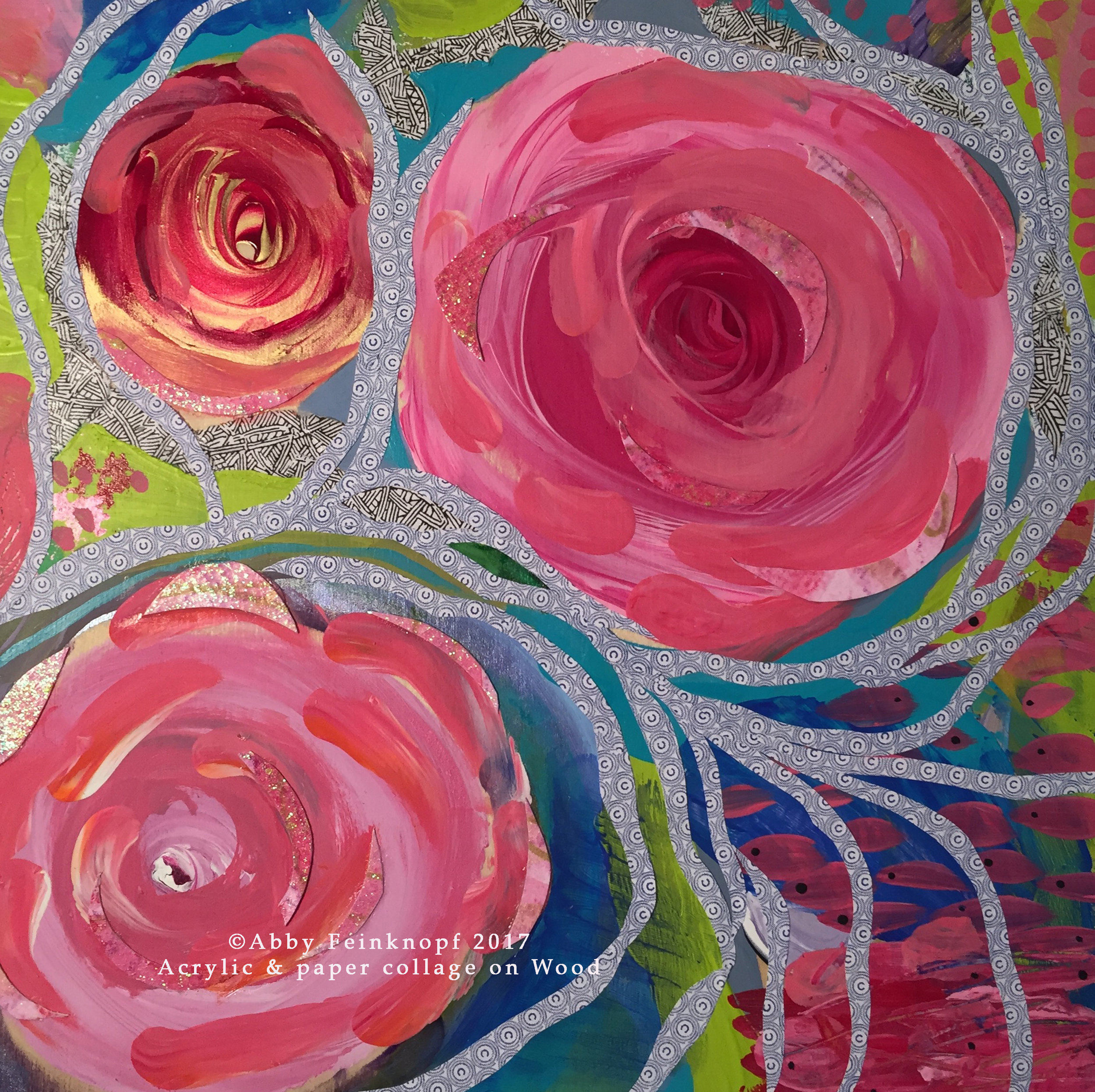 "Undercurrent", Acrylic, paper collage on wood panel, 10"x10, $400
