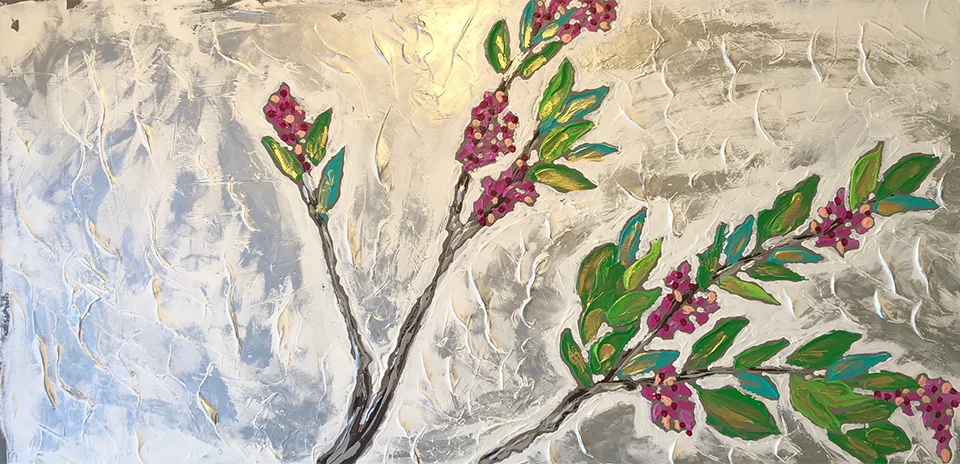 "The Persistence of Spring", acrylic on canvas, 15" x30"