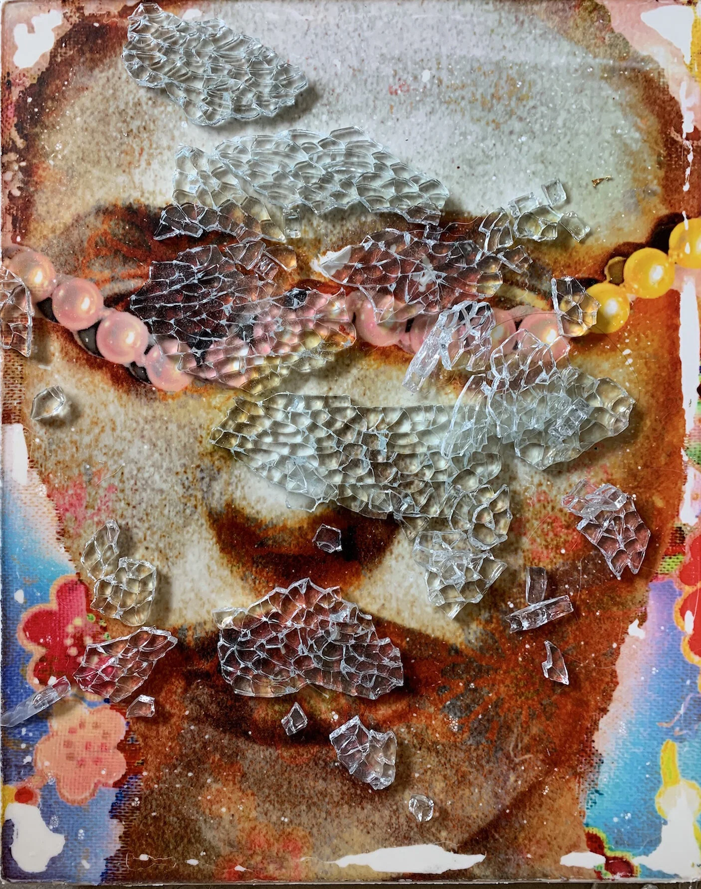 Self-Portrait with Pearls, cracked