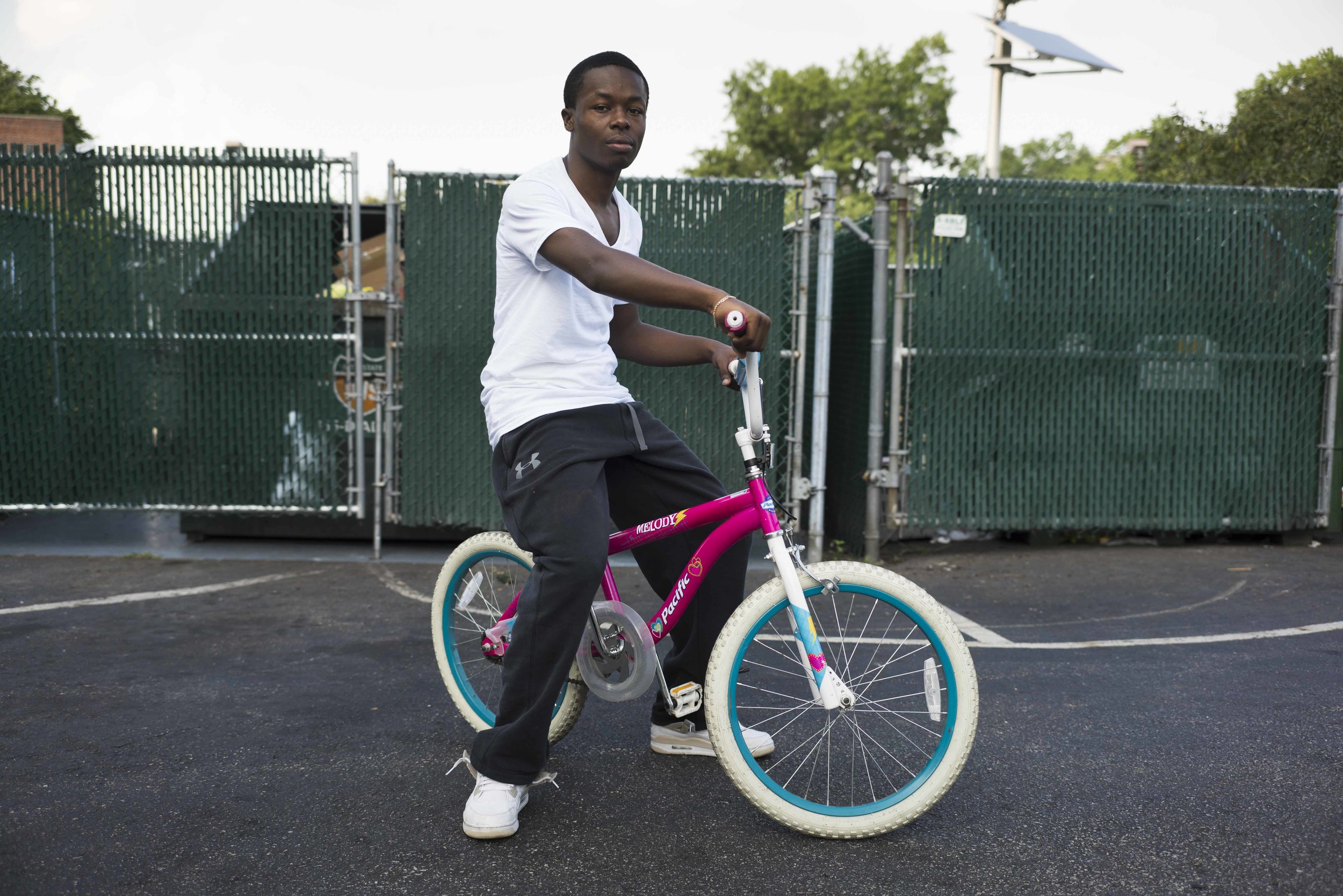  Khalif Ritchards 18, borrows his younger sister’s bike to ride across East Orange, New Jersey, once a week to check in at the recruiting station. 