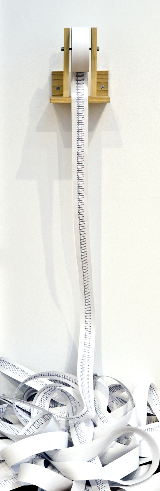   Linear Chronology.  Digital printout, receipt paper, wood, steel. 460 feet by 5 feet (dimensions variable). 2012. 