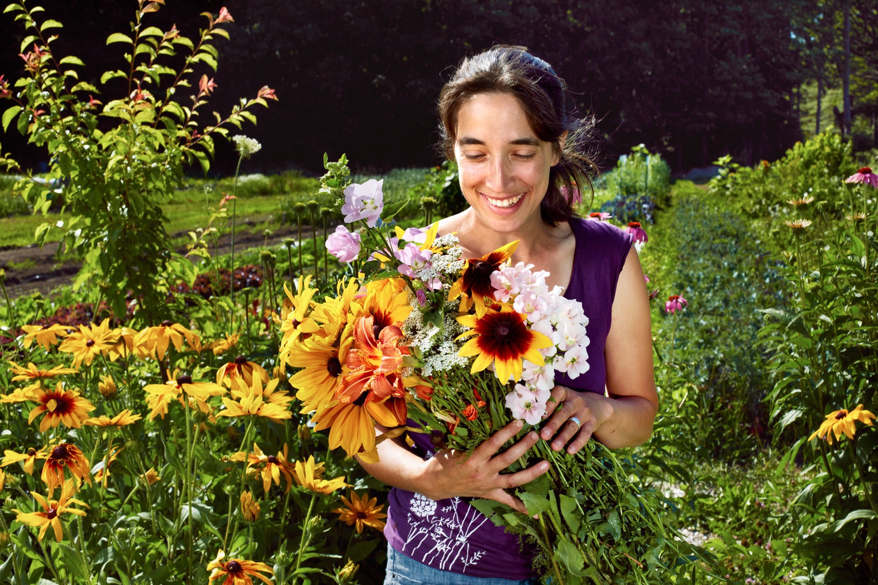 Flora Brown, flower farmer-florist, farm stand manager, behind-the-scenes person.
