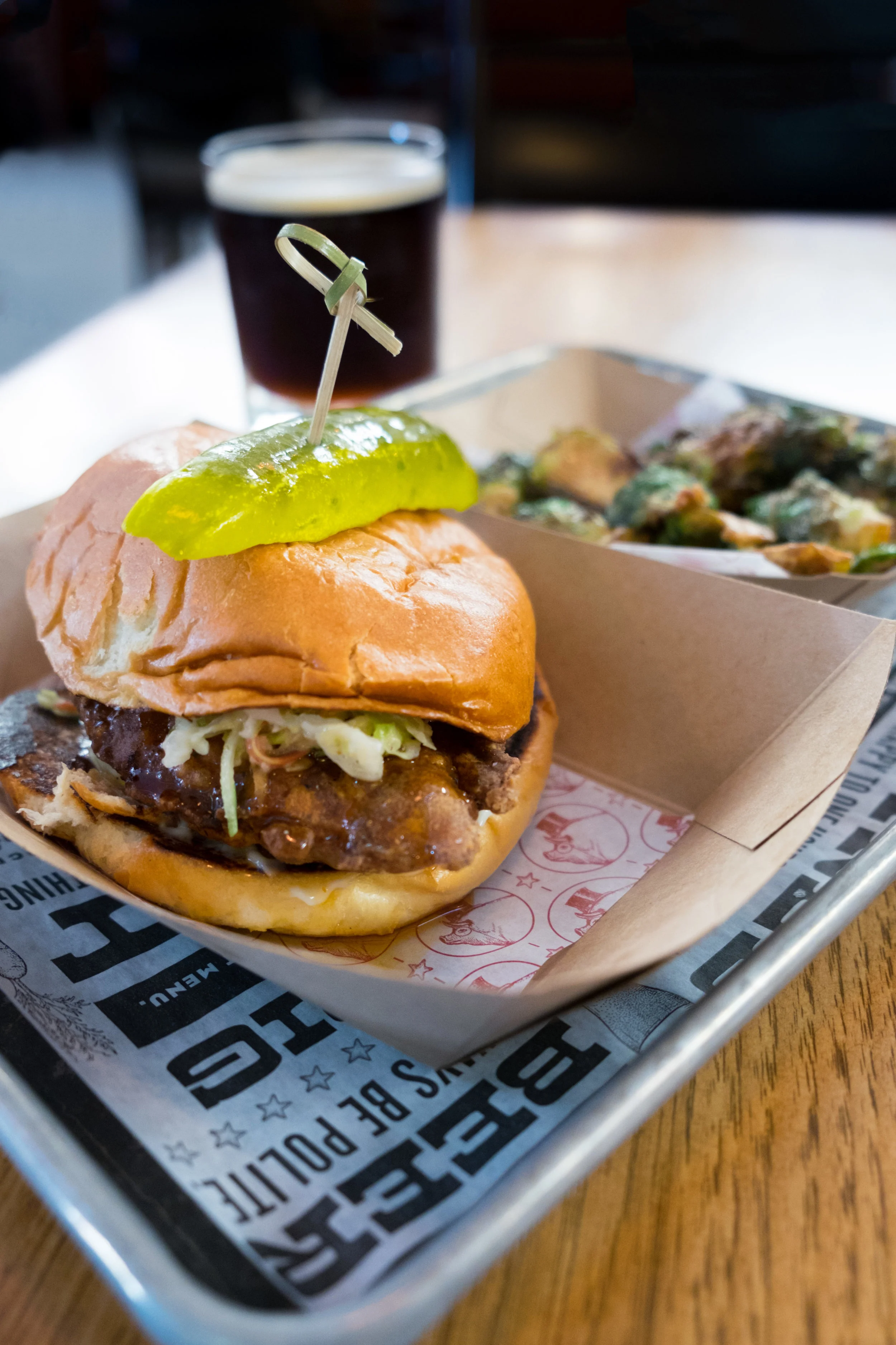 Chicken Sandwich with Whiskey Caramel Brussel Sprouts