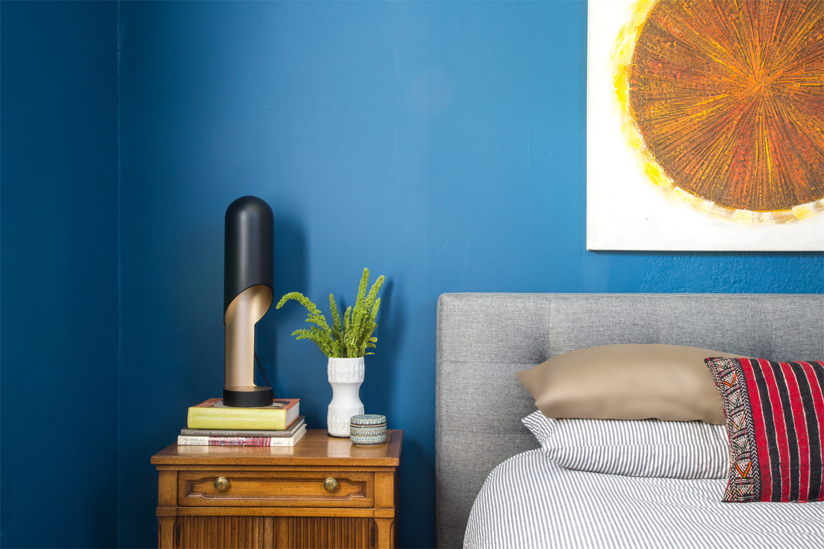 8 Modern Eclectic Blue Bedroom Tom Dixon Moroccan Pillow.jpg