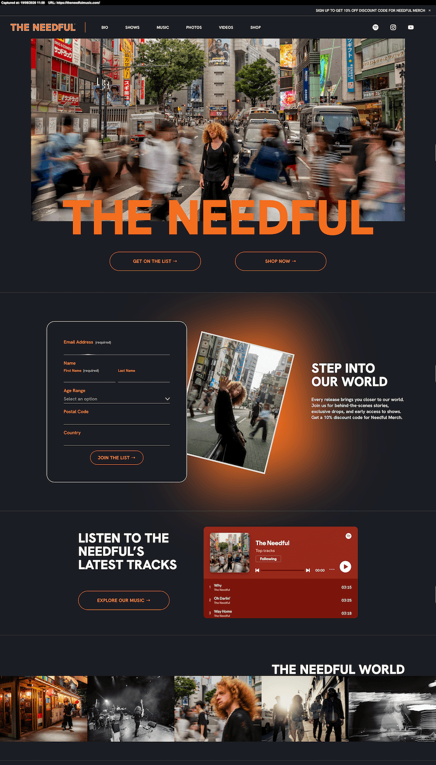Website for The Needful Canadian alt-rock-indie band