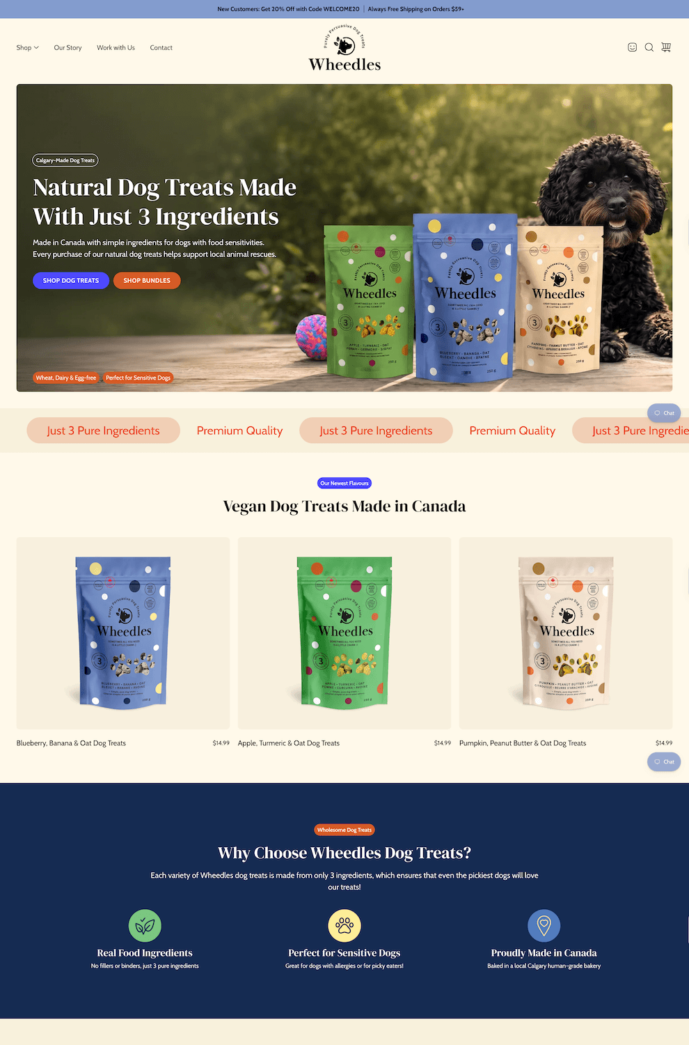 Wheedles dog treats with only 3 ingredients baked in Calgary