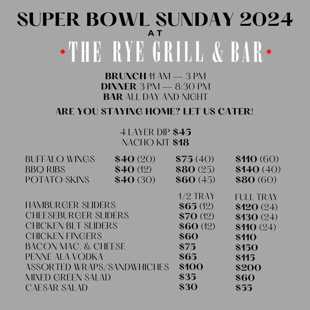 Rye Grill & Bar Our Menu