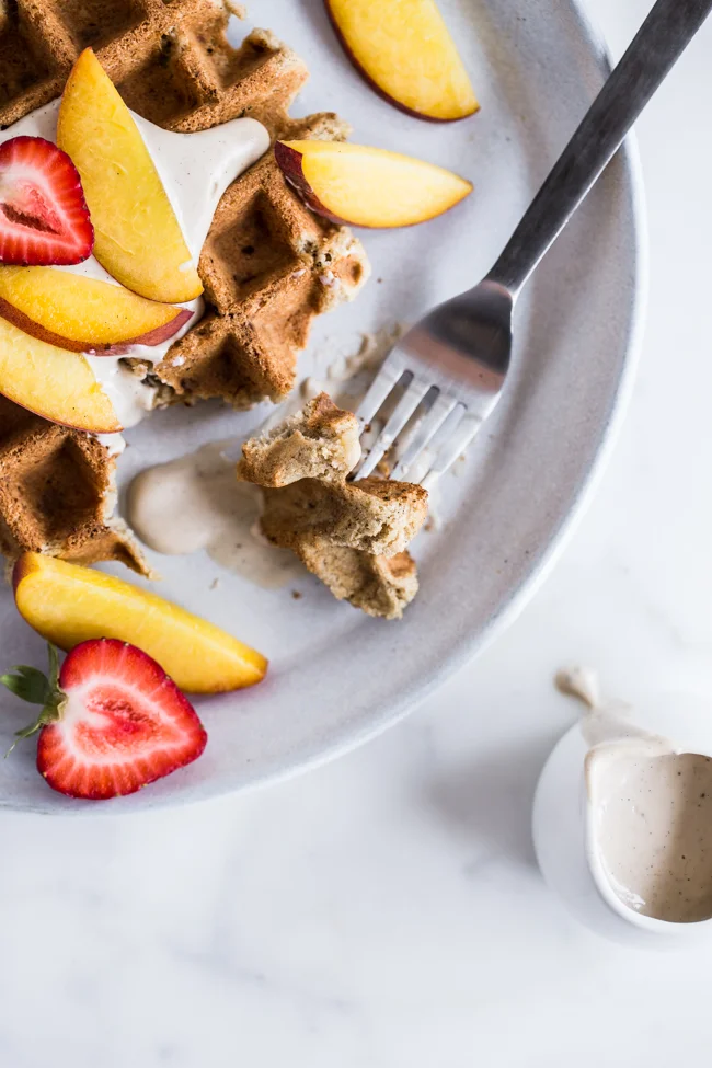 Vegan Vanilla Waffles with Vanilla Maple Cashew Cream | Edible Perspective