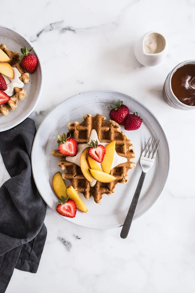 Vegan Vanilla Waffles with Vanilla Maple Cashew Cream | Edible Perspective