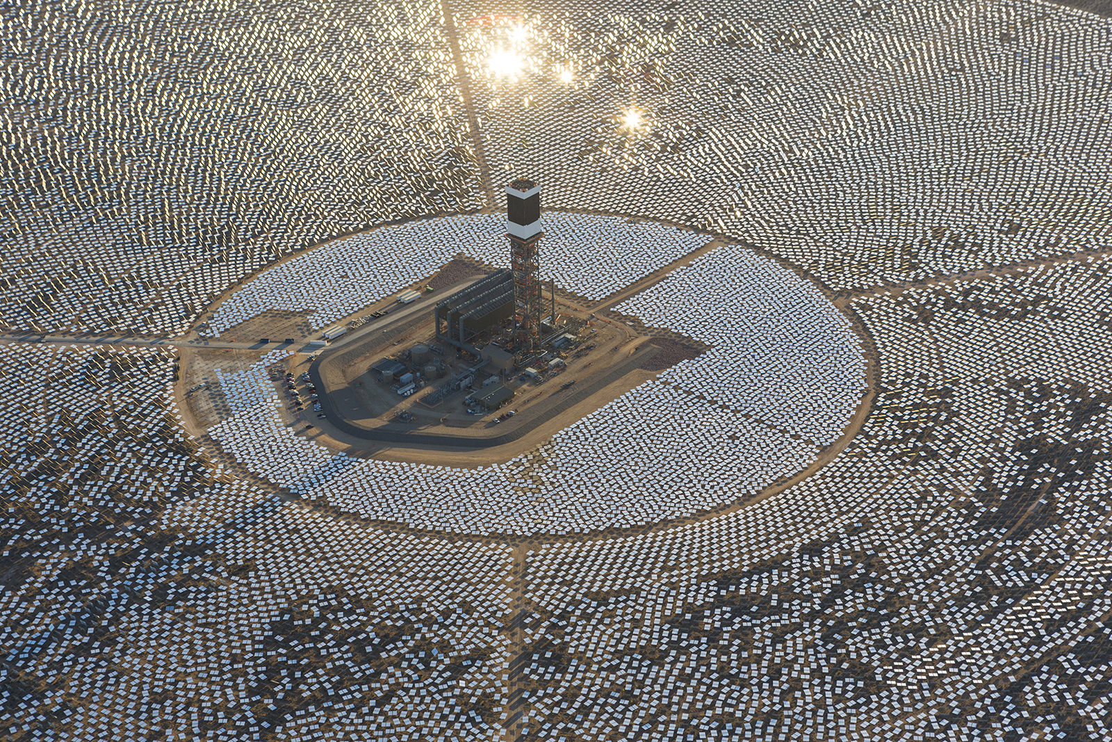 The Ivanpah Solar Power Facility in the Mojave Desert. Conceived in 2008 and backed by the state of California and Google, among others, Ivanpah is the world’s largest concentrated solar-thermal power plant. This type of plant uses giant mirrors to concentrate light that heats water to power turbines. Since 2008, the price of photovoltaics (solar panels) has fallen so dramatically that most renewable-energy authorities, including Google, no longer believe that solar-thermal plants are practical. According to a recent AP report, Ivanpah is currently producing at just 50 percent of its capacity. Photo: BrightSource Energy