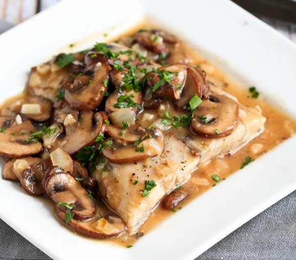 http://www.foodbylish.com/shop/seared-tilapia-in-a-red-wine-mushroom-sauce