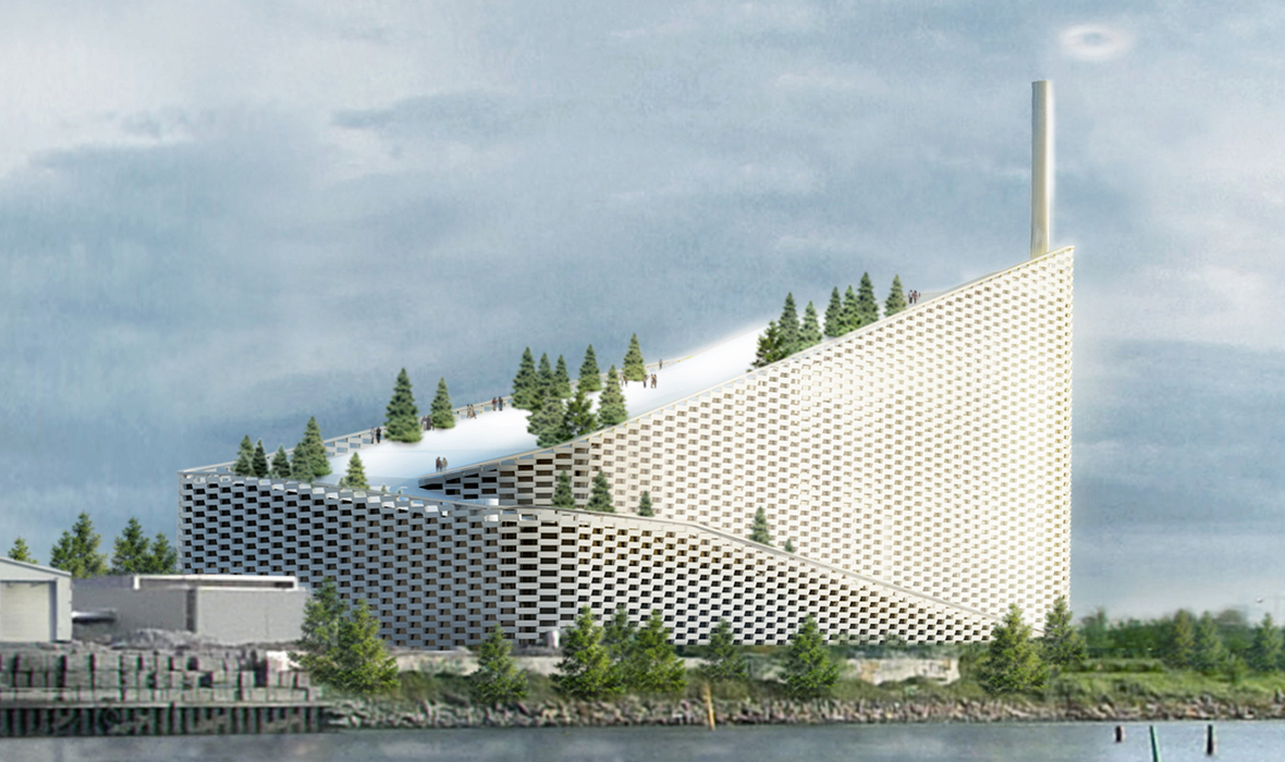 Designed by Bjarke Ingels Group, Copenhagen's new waste-to-energy plant also doubles as a ski slope for the community. Photo from BUILTR.IO .
