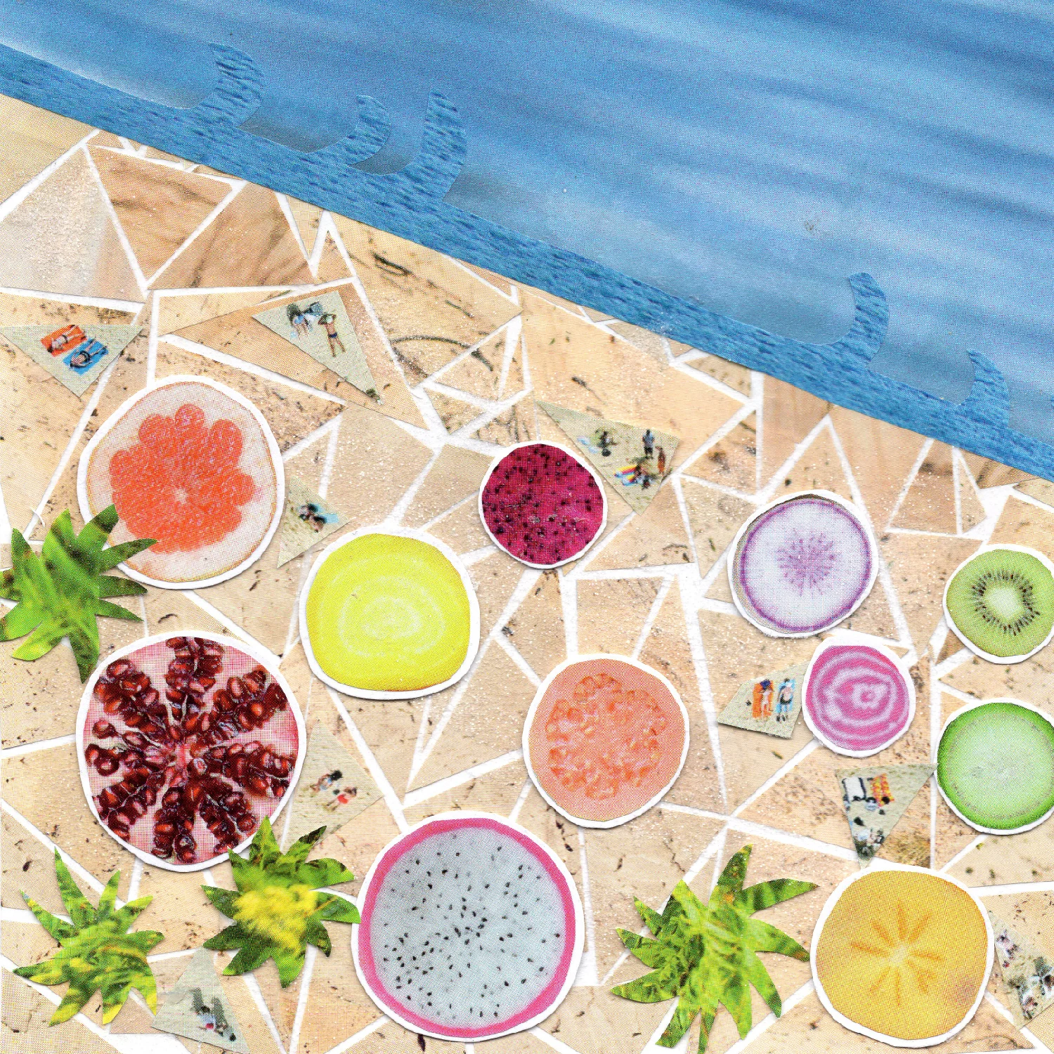 more the merrlier handmade collage art - beach day summer greeting card
