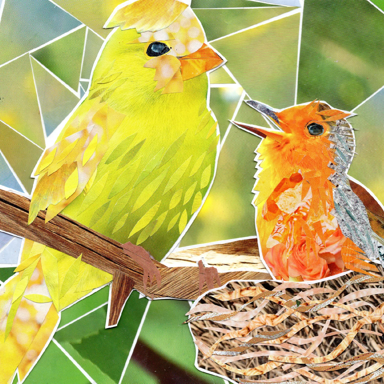 Copy of handmade mama bird baby bird baby shower greeting card collage
