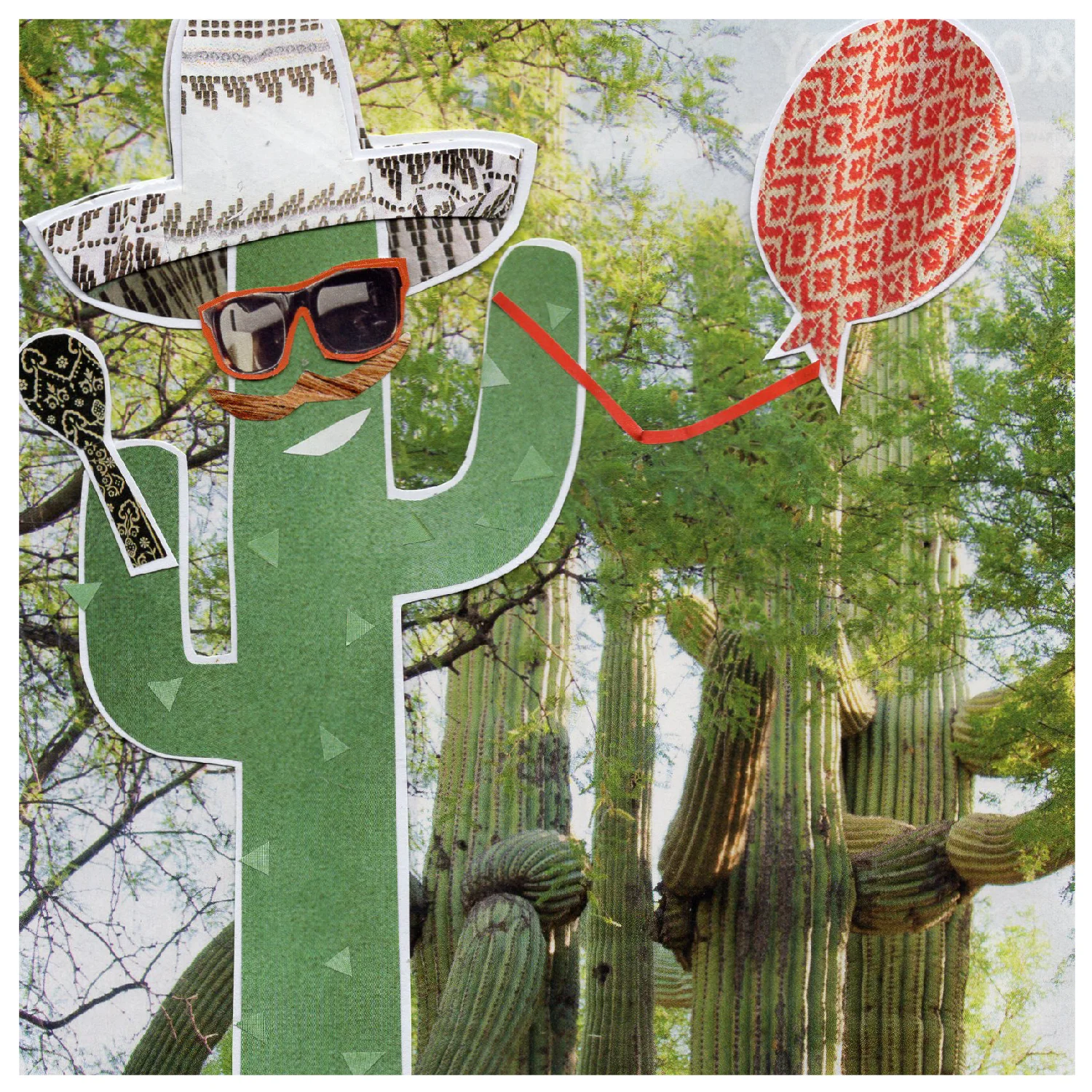 more the merrlier - party cactus - handmade collage art & greeting cards