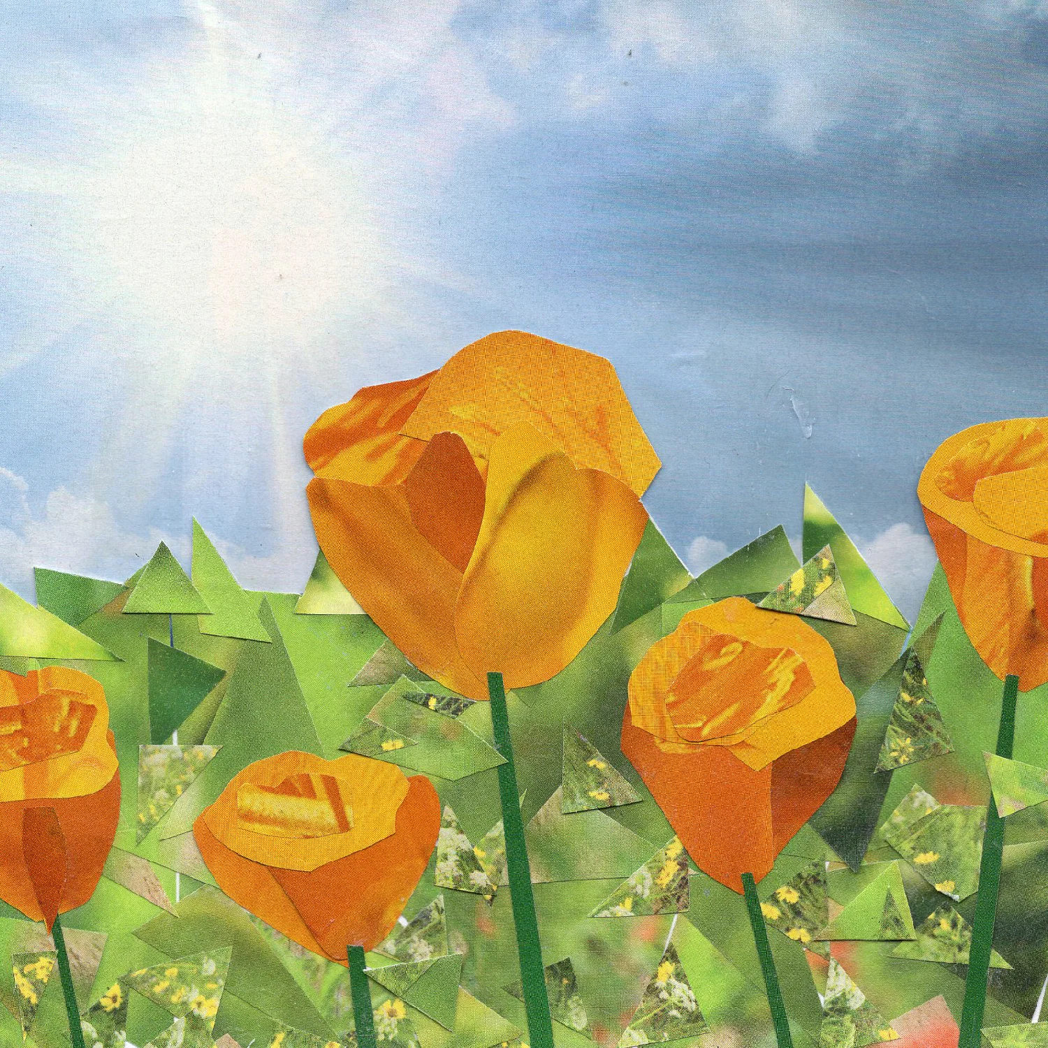 more the merrlier handmade collage art - spring poppy greeting card