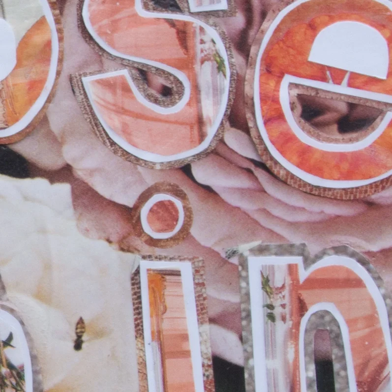 more the merrlier handmade collage art - rose is in the air framed original collage (zoom)