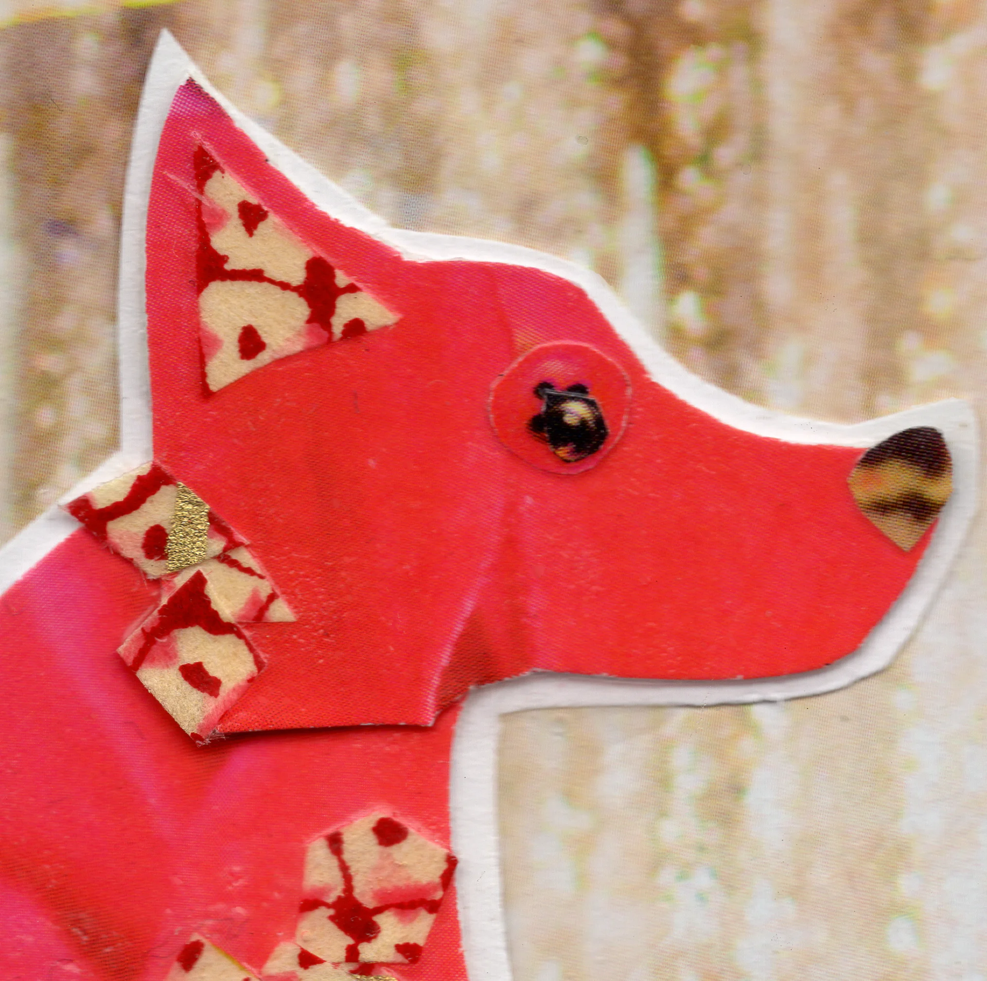 more the merrlier handmade collage art - year of the red dog framed original collage (zoom)