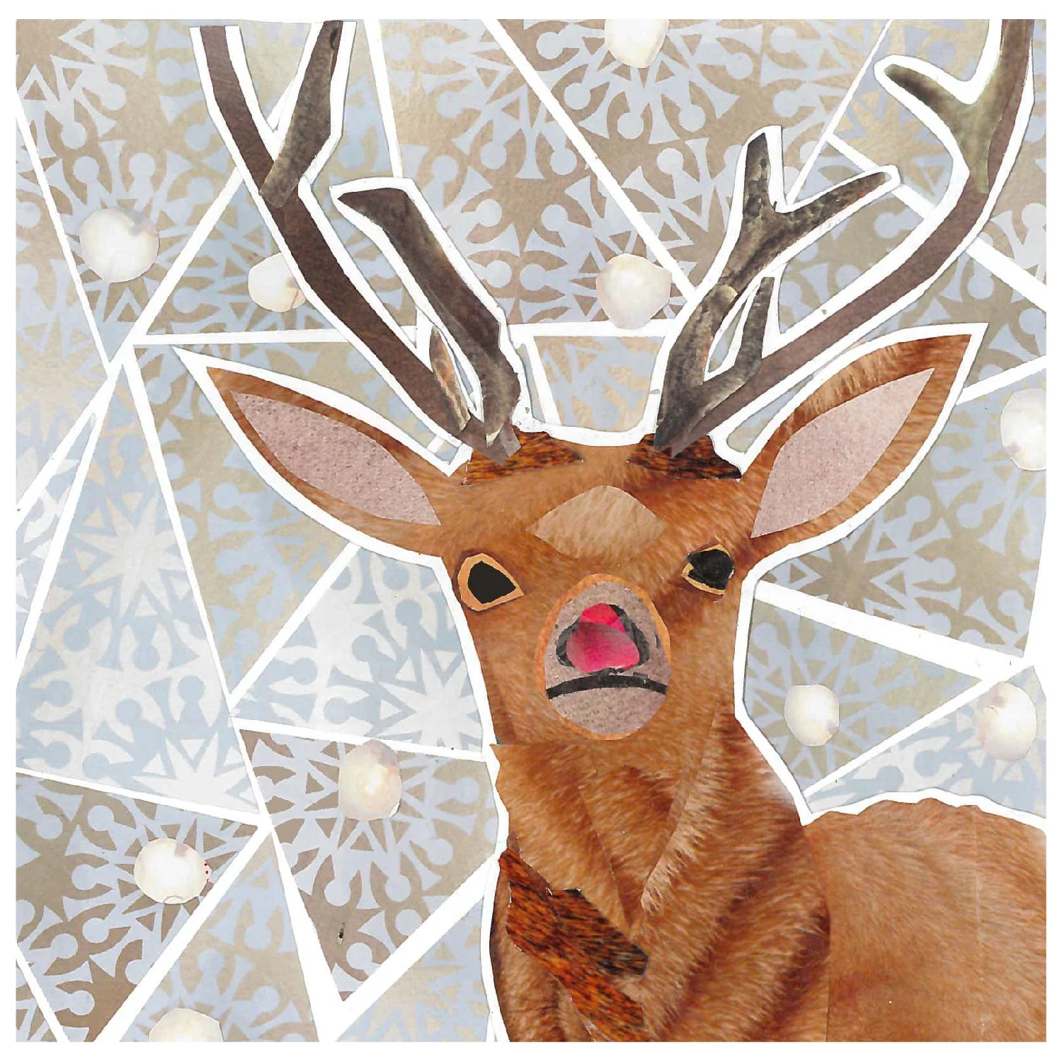 more the merrlier handmade collage art - first day of christmas - rudolph the reindeer holiday greeting card