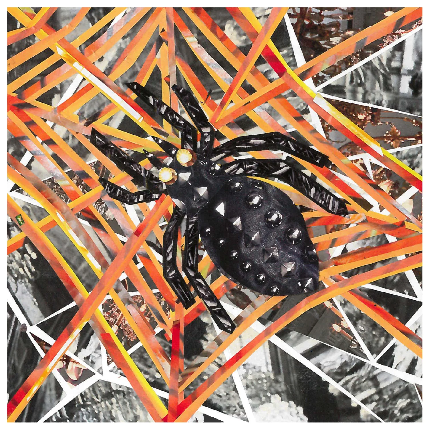 more the merrlier handmade collage art - spooky spider halloween greeting card