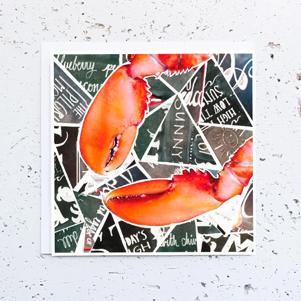 more the merrlier handmade collage art - lobster claws housewarming or summer greeting card